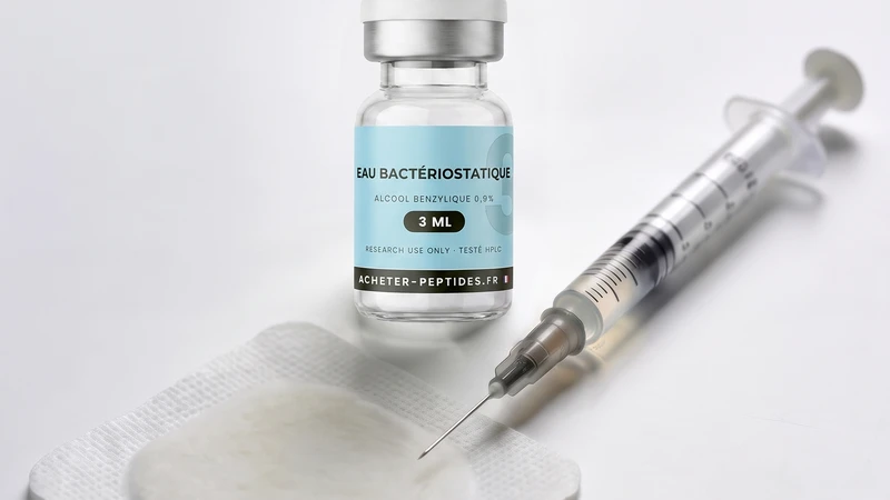 Guide du sémaglutide — flacon d'eau bactériostatique 3 ml, seringue et compresse stérile, peptidemarket.fr